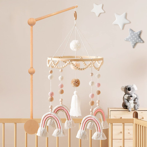 Mobile for Crib,Boho Baby Mobile Handmade Rainbow Baby Mobile,Neutral Baby Crib Mobile,Macrame Rainbow Baby Mobile Kids Room Nursery Decor,Newborn First Gift