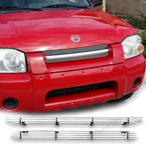 Chrome Main Upper Grille Fits 2001-2004 Nissan Frontier Front Solid Aluminum Polished Billet Grill 2002 2003 2pcs (Main Upper Grille)