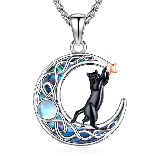 LOOVE Moon Cat Necklace for Women Sterling Silver Moonstone Cat Necklace for Girl Celtic Moon Necklace Black Cat on Moon Necklace Cute Cat Jewelry LOOVE Moon Cat Necklace for Women Sterling Silver Moonstone Cat Necklace for Girl Celtic Moon Necklace Black Cat on Moon Necklace Cute Cat Jewelry