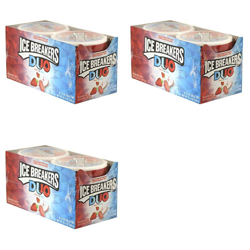 Ice Breakers Sugar Free Duo Mints, Strawberry Fruit and Cool, 1.3 OZ, Pack of 8 Pack of 3