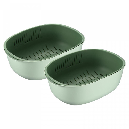 uxcell Kitchen Colander Bowl Strainers 2PCS, Plastic Double Layered Drain Basket Bowl Washing Colander, Washing Fruits Vegetable Colander & Food Strainer-Green