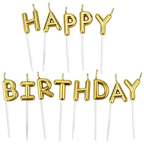 Chic Happy Birthday Metallic Letter Candle Cake Topper, GOLD