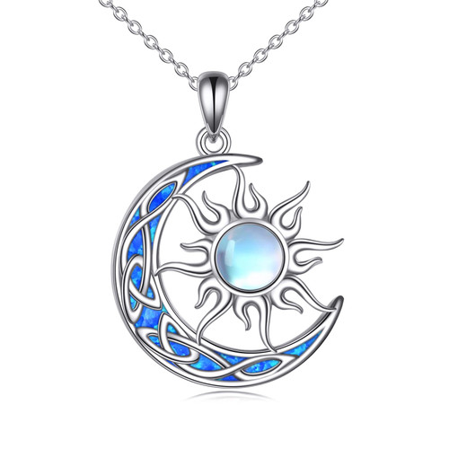 AINFQY Sun and Moon Necklace for Women 925 Sterling Silver Blue Opal Celtic Crescent Moon Pendant Moonstone Jewelry Gift for Girls AINFQY Sun and Moon Necklace for Women 925 Sterling Silver Blue Opal Celtic Crescent Moon Pendant Moonstone Jewelry Gift for Girls