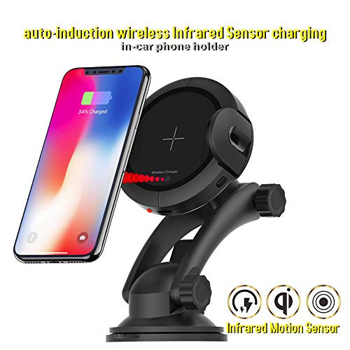 Wireless Charger in-car Mount with Infrared Sensor 360Air Vent or Windshield Dashboard Cell Phone Holder Qi Fast Wireless Charging Car Mount for All Qi-Enabled Phones