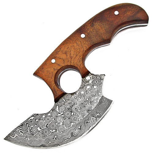 Knives - Mezzaluna Pizza Cutter Ulu - Alaskan Ulu - Traditional Ulu - Vegetable Chopping Ulu - Custom Handmade Damascus Steel Ulu - Crescent Blade Knife - Stabilized Handle - Ulu Knife (4013)