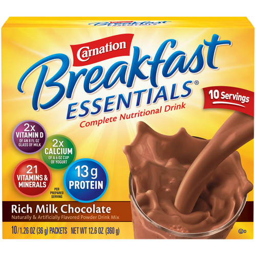 Nestle Carnation Breakfast Drink Rich Milk Chocolate Powder, 1.26 oz., 60 per case