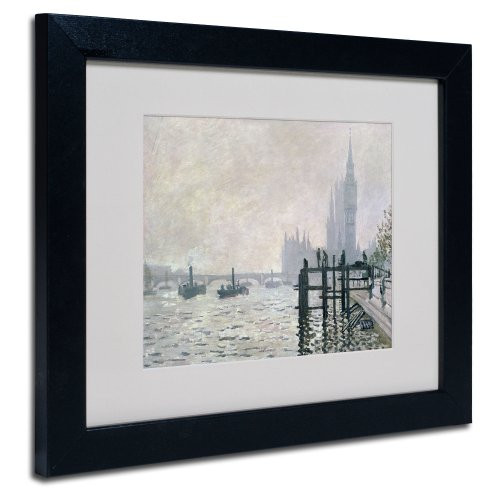 The Thames Below Westminster by Claude Monet Canvas Wall Artwork, Black Frame, 11 by 14-Inch