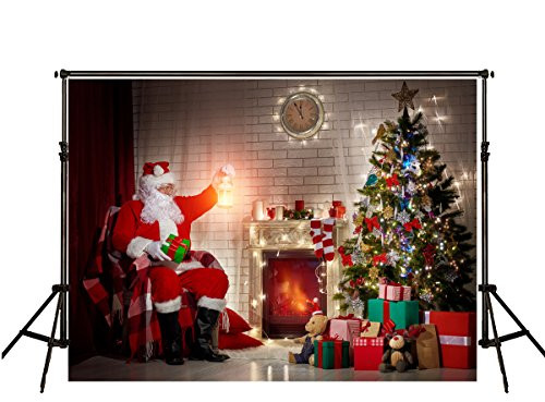 Kate 7x5ft(220x150cm) Beautiful Christmas Theme Photography Backdrops Santa Claus and Christmas Tree Background for Photo Background