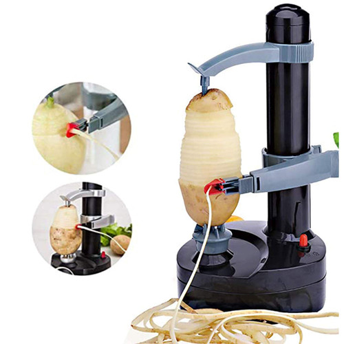 Electric Fruit Peeler, Black Automatic Rotating Apple Peeler Potato Peeling Multifunction Stainless Steel Electric Peeler Machine with Adapter