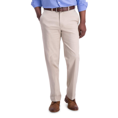 Haggar Men's Iron Free Premium Khaki Classic Fit Flat Front Expandable Waist Casual Pant (Regular and Big & Tall Sizes), Sand, 40W x 32L