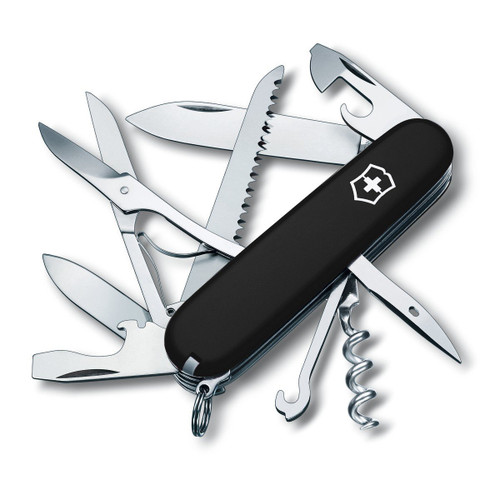 Victorinox Huntsman Swiss Army Knife, 15 Function Swiss Made Pocket Knife with Large Blade, Screwdriver, Scissors and Wood Saw - Black