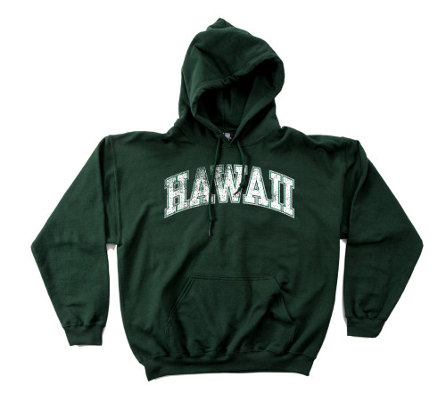 Hawaii Rainbow Warriors 50/50 Blended 8-Ounce Vintage Arch Hooded Sweatshirt, Large, Forest