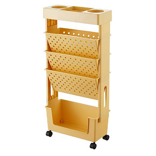 Movable Bookshelf Multilayer Capacity Bookcase Rotatable Removable Storage Shelf Rolling Organization Shelf Rolling Cart with Wheel (Orange)
