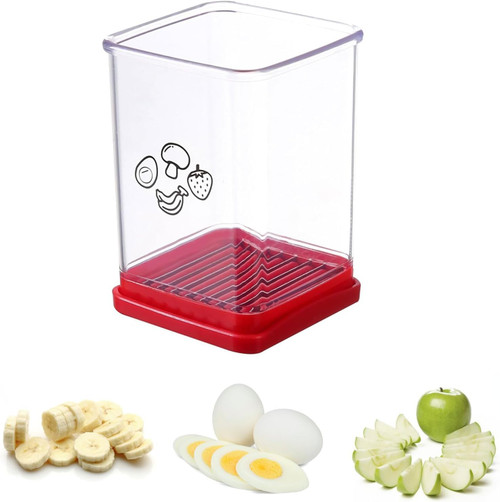 1pc Fruit Slicer Cup, Fruit and Vegetable Speed Slicer with Push Plate, Cup Slicer Egg Slicer, Stainless Steel Banana Strawberry Cutter, Vegetables Cutting Kitchen Gadget QXR-12014 (Color : 1Pcs)