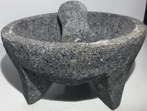 Made in Mexico Piedra Negra Black Stone Genuine Mexican Manual Guacamole Salsa Maker Volcanic Lava Rock Molcajete/Tejolote Mortar and Pestle Herbs Spices Grains 7" Large