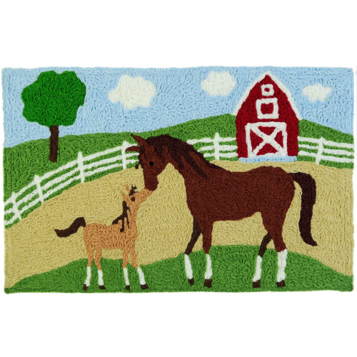 Mare and Foal on The Farm Jellybean Accent Rug with Horses Farm Rug 20"x30" Doormat