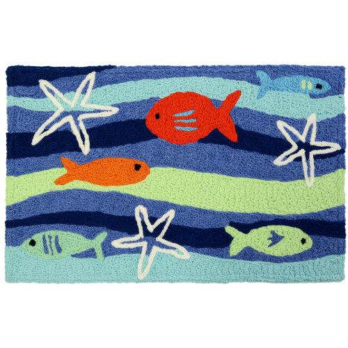 Fish School Jellybean Accent Rug with Fish Coastal Rug 20"x30" Doormat