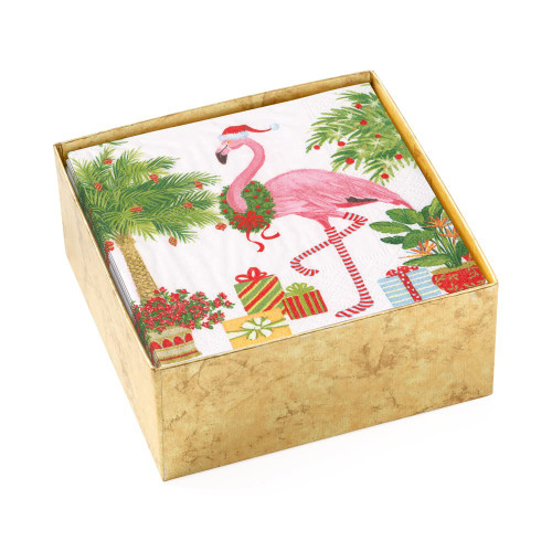 Christmas Flamingos Paper Cocktail Napkins - 40 Per Box - 3 Packs