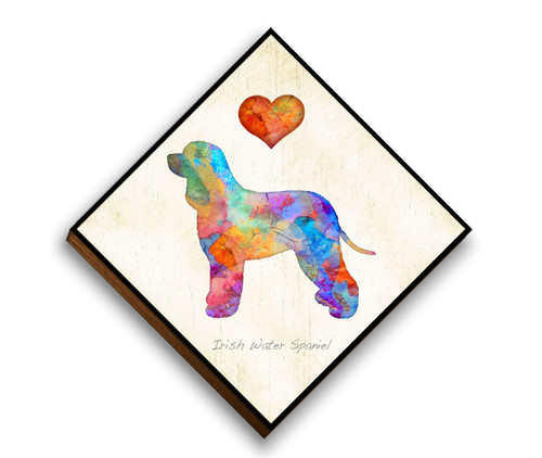 Irish Water Spaniel Dog Diamond Shaped Mounted Art Print by Dan Morris
