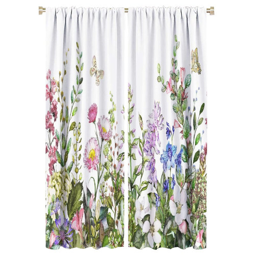 MYS QiQi Butterfly Floral Rustic Kitchen Curtains Rod Pocket Blackout Nature Plant Animal Butterflies Wild Flower Window Drapes for Living Room Bedroom 2 Panels Set 42x63in