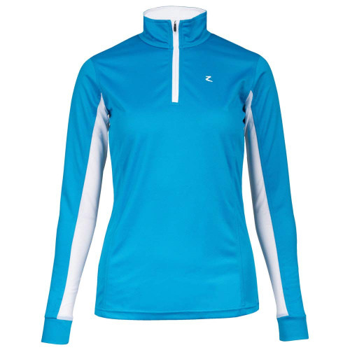 HORZE Trista Women's Horse Riding Equestrian Technical Cooling Sun Shirt with Long Sleeves - US 10 - Paradise Blue/White