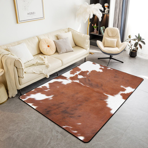 Erosebridal Cow Fur Non Slip Area Rugs 3x5, Farm Animal Living Room Rugs Non Shedding, Brown White Western Cowhide Carpet for Kids Boys Girls, Men Women Rustic Farmhouse Area Runner Rug Bedroom Decor
