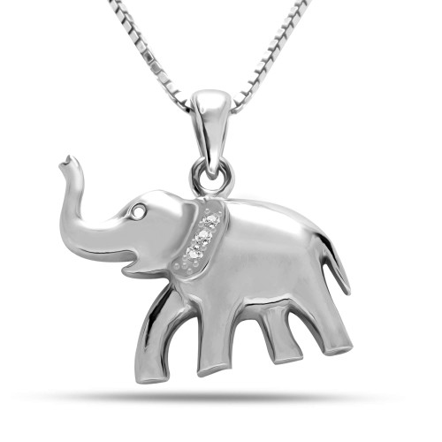 LeCalla Flaunt Sterling Silver Jewelry 0.02 Carat Diamond Elephant Charm Pendant Necklace for Women LeCalla Flaunt Sterling Silver Jewelry 0.02 Carat Diamond Elephant Charm Pendant Necklace for Women