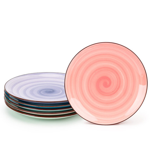 KitchenTour Large Ceramic Dinner Plates, 10 Inch Porcelain Serving Plate for Salad, Dessert Pizza Steak Pasta Plates Set, Dishwasher and Microwave Safe - Set of 6, Assorted Warm Colors