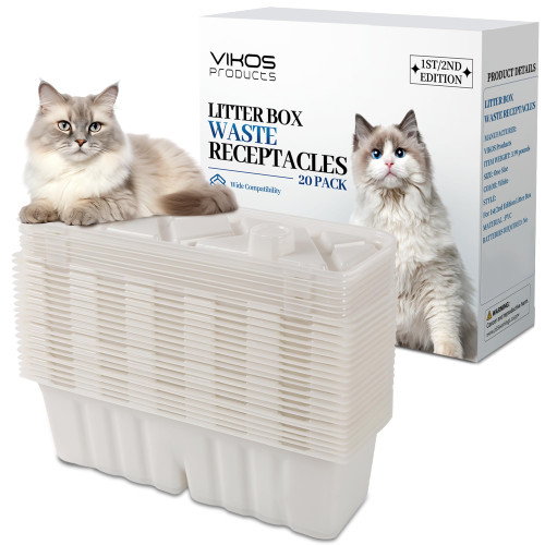 VIKOS Products (20 Pack) Litter Box Waste Receptacles Compatible with Littermaid 1St/2nd Edition Automatic Cat Litter Box Self Cleaning Cat Litter Storage Container for Littermaid Litter Box