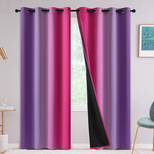 Yakamok Pink and Purple 100% Blackout Curtains for Bedroom,Ombre Room Darkening Curtains for Living Room Grommet Window Curtains 84 inches Long,Thermal Insulated Gradient Drapes,2 Panels,52x84 inch Yakamok Pink and Purple 100% Blackout Curtains for Bedroom,Ombre Room Darkening Curtains for Living Room Grommet Window Curtains 84 inches Long,Thermal Insulated Gradient Drapes,2 Panels,52x84 inch