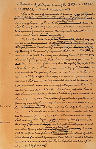Declaration Of Independence Nthe First Page Of Thomas JeffersonS Rough Draft Of The Declaration Of Independence Written 11-28 June 1776 With Verbal Changes By Benjamin Franklin And John Adams Noted Th