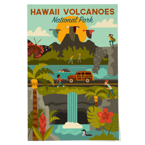 Lantern Press 24x36 Inch Giclee Art Print Wall Decor, Hawaii Volcanoes National Park, Hawaii, Geometric National Park Series