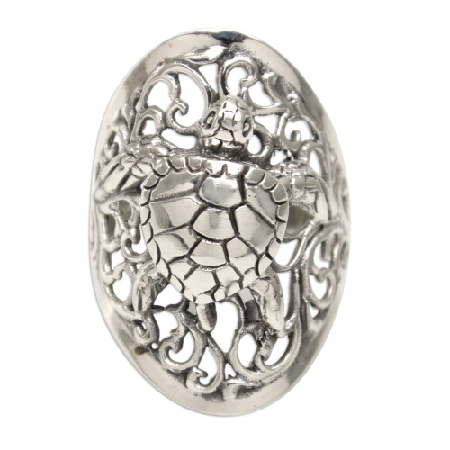 NOVICA Artisan Handmade .925 Sterling Silver Cocktail Ring Sea Turtle from Bali Indonesia Animal Themed Frog turtle sea Life 'Elegant Sea Turtle'