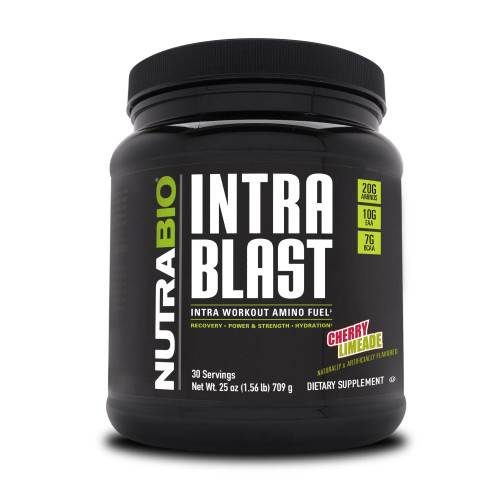 NutraBio Intra Blast and Pre-Workout Powder - Advanced Electrolyte Performance Drink - Amino Acid Recovery, EAA/BCAA Formula - Non-GMO and Gluten Free - Cherry Limeade - 30 Servings