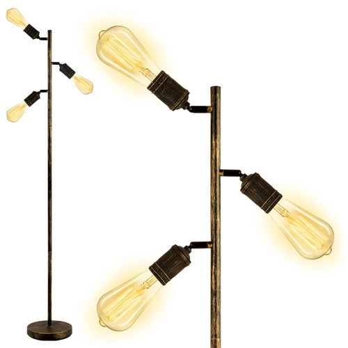 Bricosmocon Industrial Floor Lamp, Standing Lamp, Bronze Finish Tree Floor Lamp with 3 Adjustable Rotating Lights, E26 Edison Bulb Floor Lamp for Living Room, Bedroom, Home, Office(Bulb not Included)