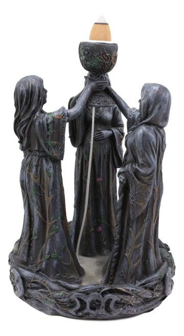 Ebros Gift Wicca Triple Goddess Young Maiden Expecting Mother and Old Crone Pagan Decorative Backflow Incense Cone Burner Figurine Sacred Moon Feminist Cycles of The Years Celtic Triune Symbol Statue