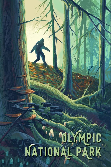 Olympic National Park, Washington, Wanderer, Bigfoot in Forest (24x36 Giclee Gallery Art Print, Vivid Textured Wall Decor)