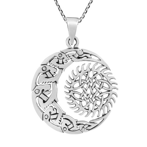 AeraVida Norse Viking Crescent Moon and Celtic Sun .925 Sterling Silver Amulet Necklace