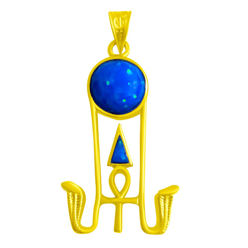 Egyptian Jewelry Brass Ancient Egyptian Amulet, God and Goddess Talsiman Pendant, Divine Minimalist Vintage Gold Pendant Necklace Gift for Men and Women (Wadjet Sun Desk)