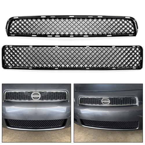 HECASA Front Upper + Lower Grill Compatible with 2005-2010 Scion tC Bumper Cover Mesh Hood Grille Black 2Pcs