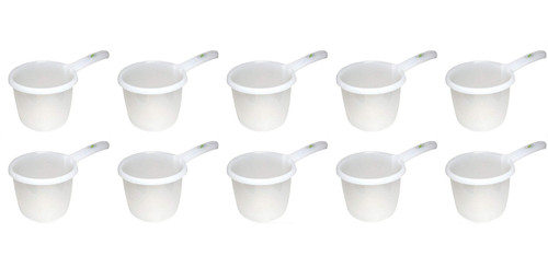 JapanBargain 3042, Lot of 10 Japanese Plastic Water Ladles Bath Ladle Dipper Filipino Tabo Flat Bottom Bath Water Scoop, Made in Japan (10, White)