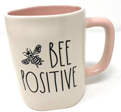 Rae Dunn BEE POSITIVE Mug - Pink inside and handle - Ceramic