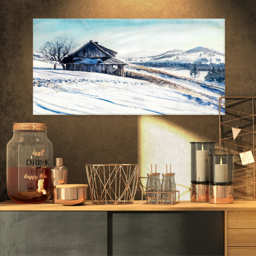 Designart PT8573-32-16 Winter Mountains Watercolor-Landscape Painting Canvas Print-32x16, 32x16 Designart PT8573-32-16 Winter Mountains Watercolor-Landscape Painting Canvas Print-32x16, 32x16