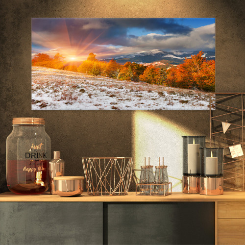 Designart PT9588-32-16 First Snow in Carpathian Mountains Landscape Photo Canvas Print, 32x16, Yellow Designart PT9588-32-16 First Snow in Carpathian Mountains Landscape Photo Canvas Print, 32x16, Yellow