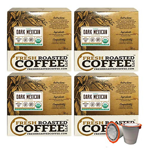 Fresh Roasted Coffee LLC, Organic Dark Mexican Chiapas Coffee Pods, Dark Roast, Single Origin, USDA Organic, Capsules Compatible with 1.0 & 2.0 Single-Serve Brewers, 72 Count