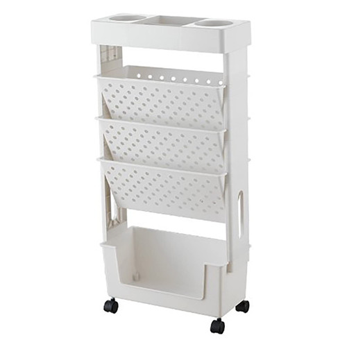 Movable Bookshelf, Multilayer Mobile Bookshelf Large Capacity Rotatable Removable Rolling Organization Shelf with Wheel (White)