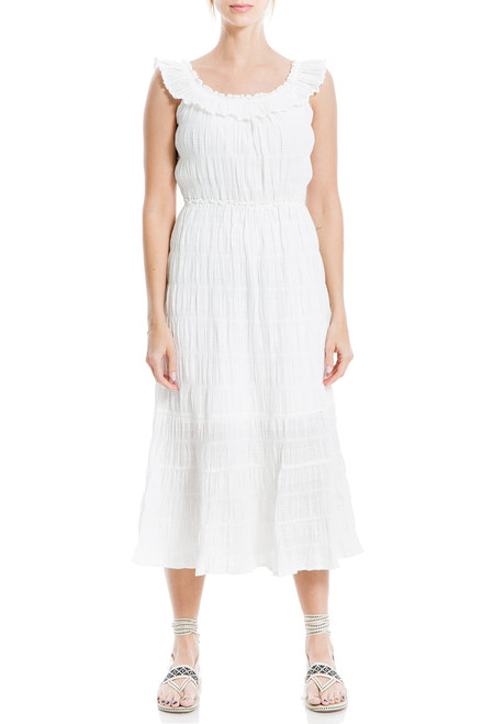 Max Studio Women's Sleeveless Tiered Midi Dress, White, Medium