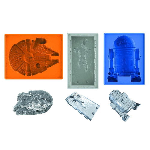 Star Wars Silicone Ice Tray Set Of 3 Han Solo, R2-D2 & Falcon
