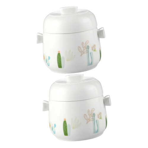 DECHOUS 2pcs Chinese Stew Pot Clay Stew Pot Small Stew Pot Ceramic Soup Bowl with Lid Ceramic Stockpot with Lid Steamed Egg Birds Nest Pots Braiser Pan with Lid With Cover Kitchen Supplies