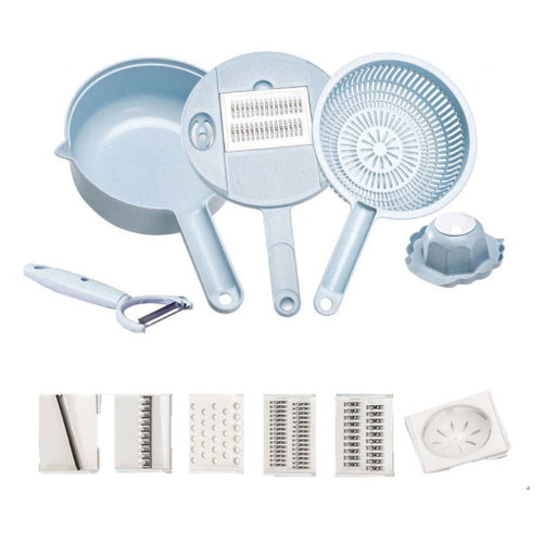 Multifunctional Vegetable Cutter 6 In 1, Kitchen Supplies Multifunctional Vegetable Cutter Grater Manual Shredder Radish Potato Shredded Slice Grater (Color : Blue)